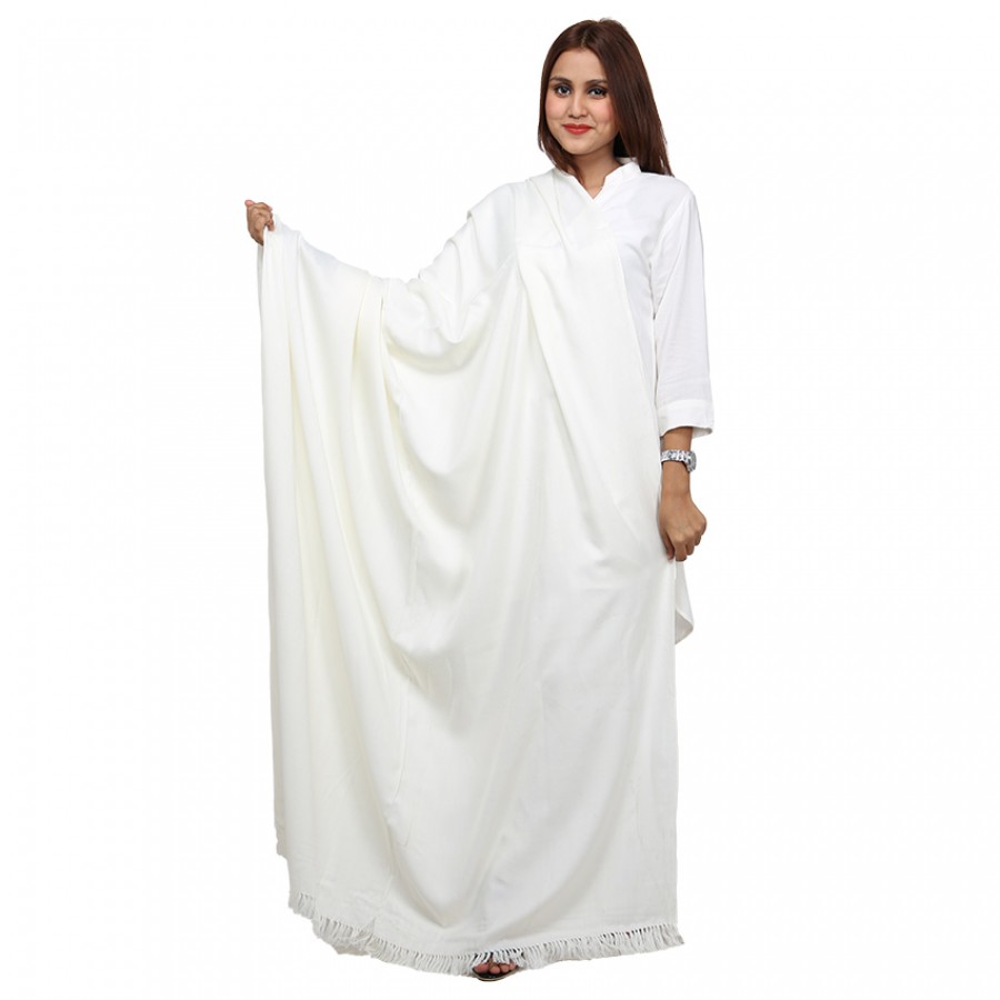 Acro Woolen White  Solid Color Kashmiri Shawl For Her SHL-148